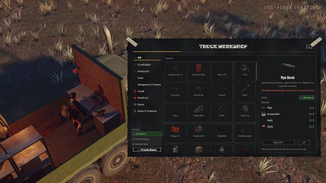 Crafting a pipe bomb in the truck workshop